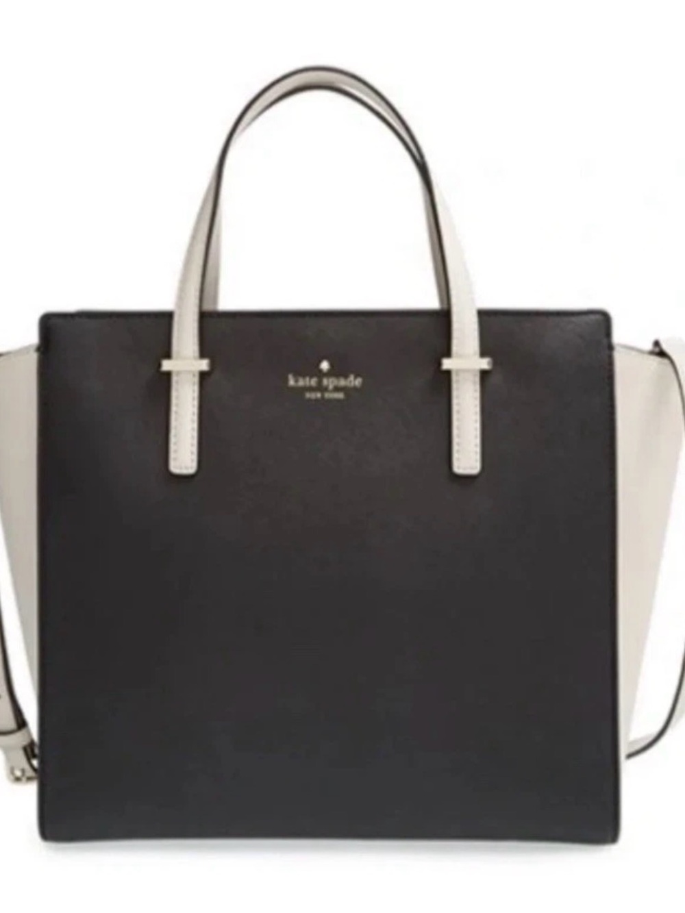 kate spade Cedar Street Hayden Two-Tone Black and Cream Leather Tote